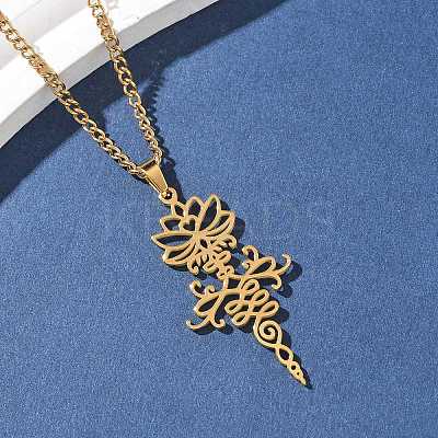 304 Stainless Steel Hollow Cut Yoga Om Lotus Flower Pendant Necklaces NJEW-Z073-02G-06-1