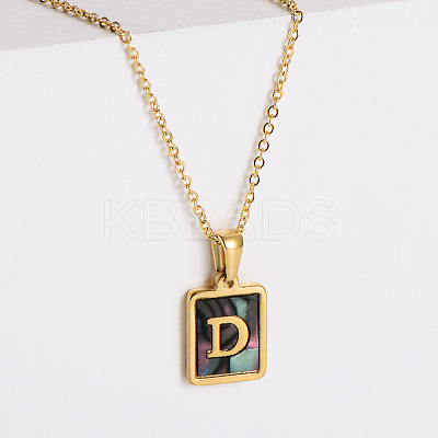304 Stainless Steel Pave Natural Paua Shell Rectangle Initial Pendant Necklaces for Women FS-WG38E89-04-1