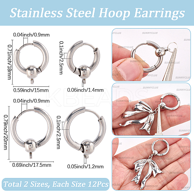 24Pcs 2 Styles 304 Stainless Steel Hoop Earring Findings FIND-SC0017-16A-1