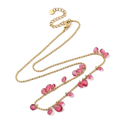 Ion Plating(IP) 304 Stainless Steel Cubic Zirconia Teardrop & Flat Round Bib Ball Chain Necklaces for Women NJEW-F328-11G-02-1