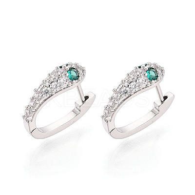 Brass Micro Pave Cubic Zirconia Snake Hoop Earrings EJEW-T048-32P-1