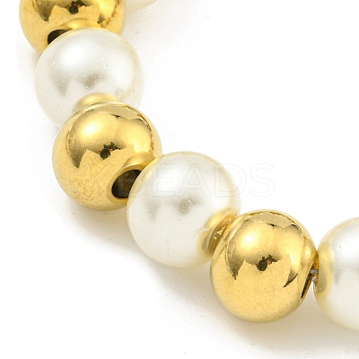 304 Stainless Steel & 201 Stainless Steel & Plastic Pearl Round Beaded Bracelets for Women BJEW-G717-01B-G-1