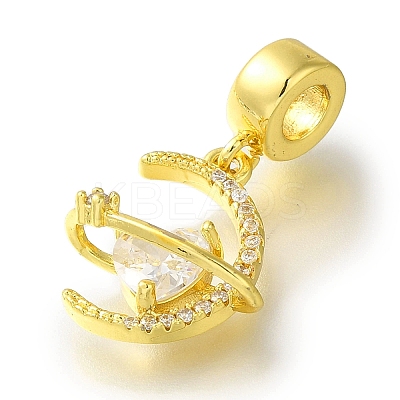 Rack Plating Brass Pave Clear Cubic Zirconia European Dangle Charms KK-H485-11G-1