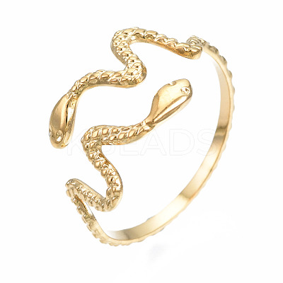 304 Stainless Steel Snake Wrap Open Cuff Ring RJEW-T023-82G-1