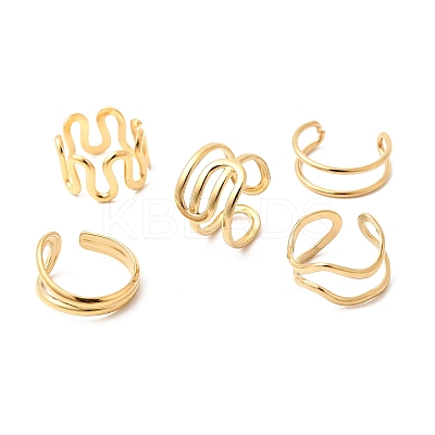 5Pcs 304 Stainless Steel Open Cuff Rings for Women RJEW-K313-04G-1