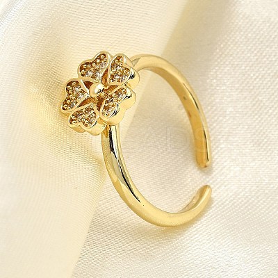 Brass Micro Pave Clear Cubic Zirconia Cuff Rings for Women RJEW-H247-27G-1