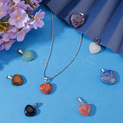 DIY Natural Mixed Gemstone Heart Pendant Necklaces Making Kit G-BBC0001-51-1