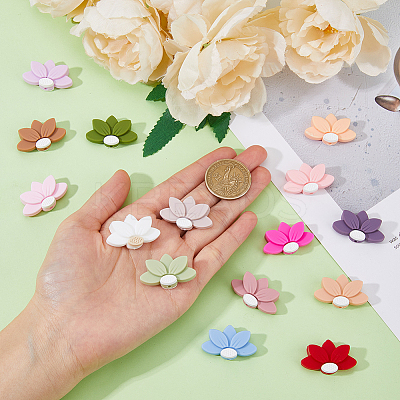 15Pcs 15 Colors Lotus Food Grade Eco-Friendly Silicone Beads SIL-DC0001-24-1