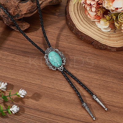 Natural Turquoise with PU Leather Lariat Necklace NJEW-WH20010-02A-1