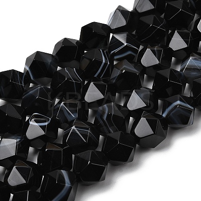 Natural Black Banded Agate/Striped AgateBeads Strands G-Z119-A03-03-1