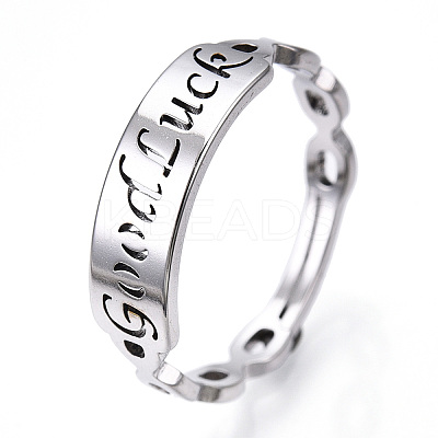Non-Tarnish 304 Stainless Steel Word Good Luck Adjustable Ring for Women RJEW-T027-13P-1