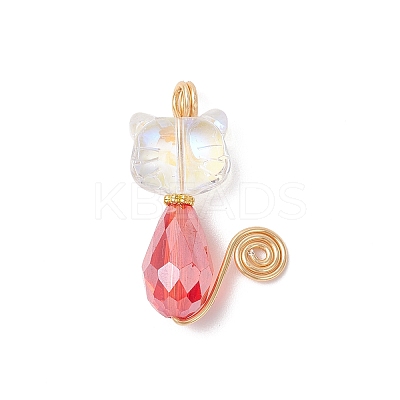 Cat Shape Glass Pendants PALLOY-JF03718-01-1