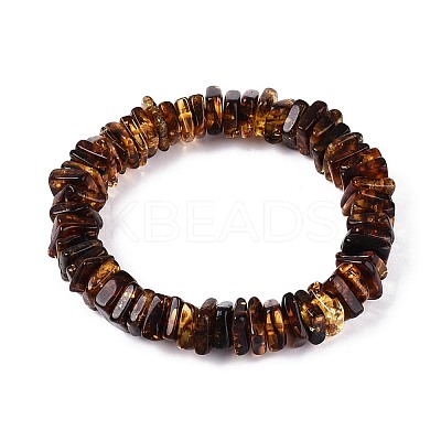 Natural Amber Beaded Stretch Bracelets for Men Women BJEW-T018-18-1