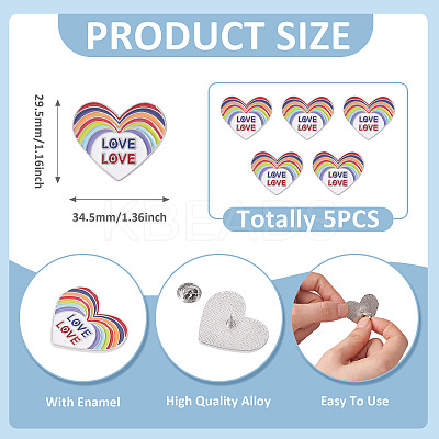 5Pcs Heart with Word Love Pride Month Enamel Pins JEWB-TA0001-27-1