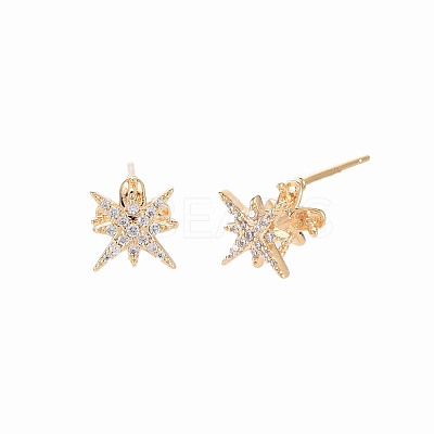 Brass Micro Pave Clear Cubic Zirconia Stud Earring Findings KK-S364-139-1