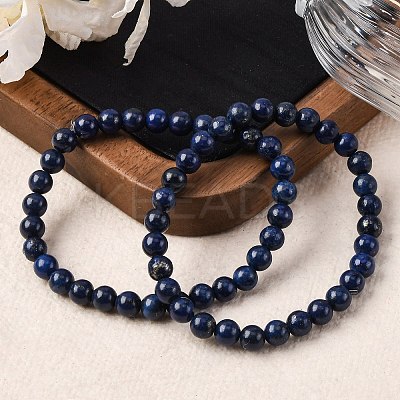 Natural Lapis Lazuli Round Beaded Stretch Bracelets BJEW-F202-04-1