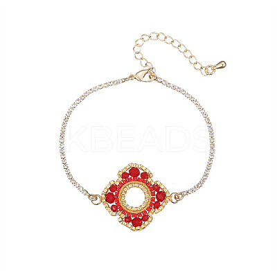 Glass Seed Beaded Flower Link Bracelet with Golden Stainless Steel Chains EZ8902-3-1