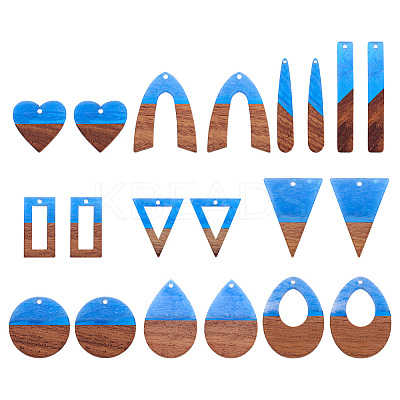 20Pcs 10 Styles Transparent Resin & Walnut Wood Pendants RESI-TA0003-21-1