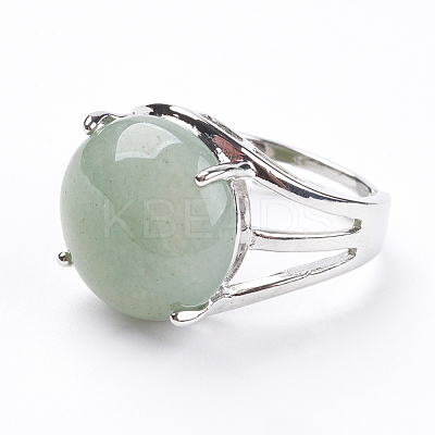 Adjustable Natural Green Aventurine Finger Rings RJEW-F075-01K-1