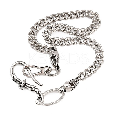 304 Stainless Steel Cuban Link Chain Skull Pants Chains with S-Hooks AJEW-D001-01C-ASP-1