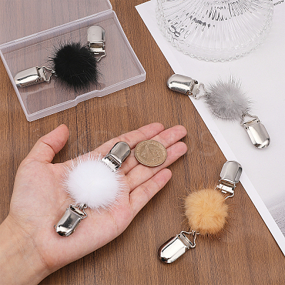4Pcs 4 Colors Faux Mink Fur Covered Round Beads Sweater Collar Clips JEWB-CA0001-24-1
