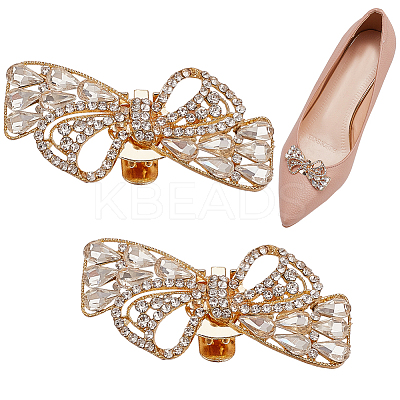 2Pcs Bowknot Alloy Rhinestone Shoe Decorations FIND-CP0002-28A-1
