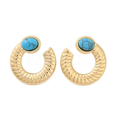 304 Stainless Steel Synthetic Turquoise Stud Earrings for Women EJEW-U046-14G-1