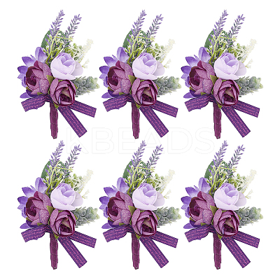 Silk Cloth Flower Boutonniere Brooch JEWB-WH0009-98-1