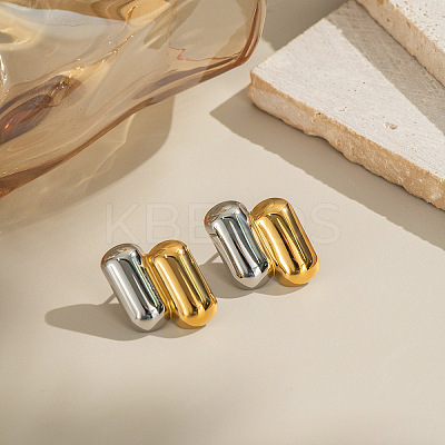 Two Tone Oval 304 Stainless Steel Stud Earrings EJEW-P332-01A-1