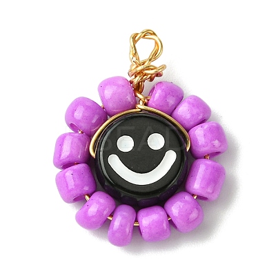 15 Pcs Acrylic Glass Seed Beaded Pendants PALLOY-MZ00294-1