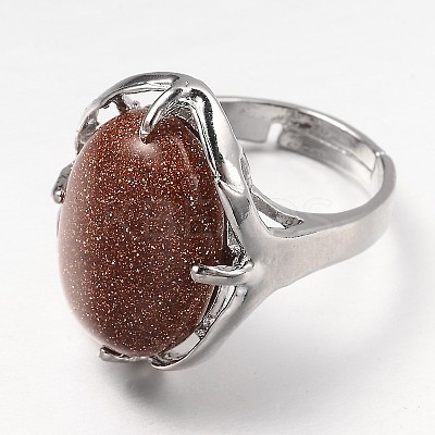 Adjustable Oval Gemstone Wide Band Rings RJEW-L062-01I-1