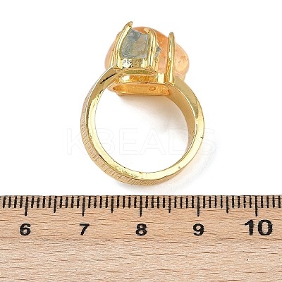 Nuggets Natural Yellow Quartz & Aquamarine Open Cuff Rings RJEW-K286-12G-03-1