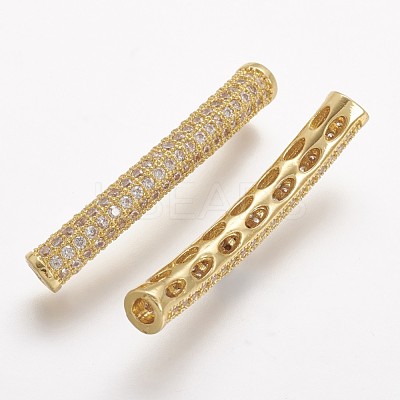 Brass Micro Pave Cubic Zirconia Tube Beads X-ZIRC-N025-60G-1