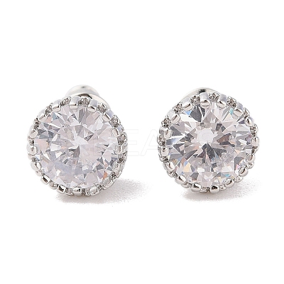 Rack Plating Brass Pave Single Cubic Zirconia Stud Earrings X-EJEW-I304-02P-02-1