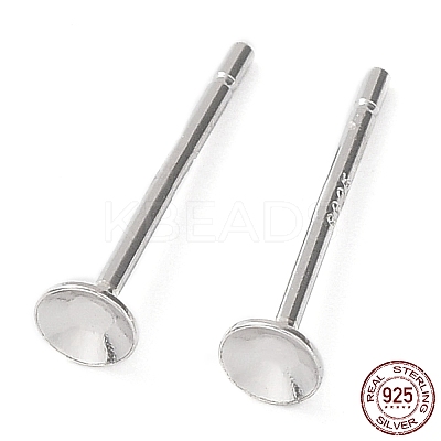 Rhodium Plated 925 Sterling Silver Stud Earring Findings STER-E068-02A-P-1