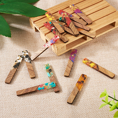 16Pcs 8 Styles Transparent Resin & Walnut Wood Big Pendants RESI-BT0001-32-1