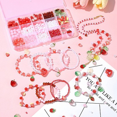 Acrylic Beads with ABS Plastic Imitation Pearl Beads with Alloy Enamel Pendants with Strong Stretchy Beading Elastic Thread Set DIY-FS0007-55-1