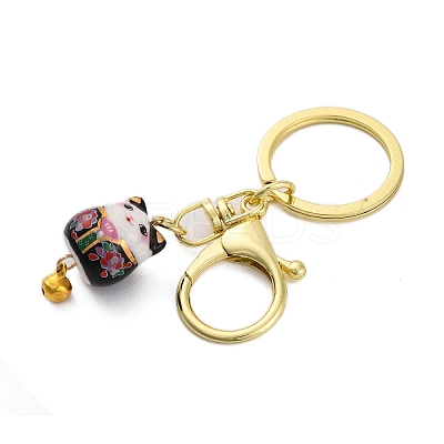 Fortune Cat Porcelain Pendant Keychain KEYC-G064-02E-1