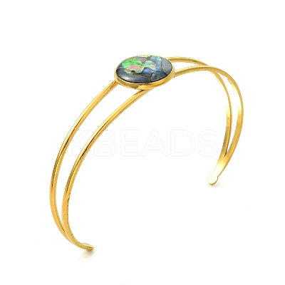 3Pcs 3 Styles Natural Abalone Shell 304 Stainless Steel Open Cuff Bangle Sets with Enamel BJEW-JB14413-01-1