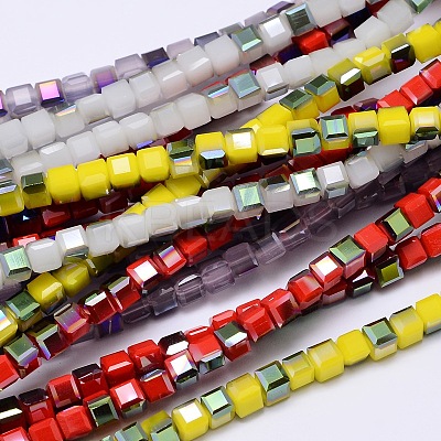 Faceted Cube Half Rainbow Plated Electroplate Glass Beads Strands EGLA-E041-5mm-M2-1