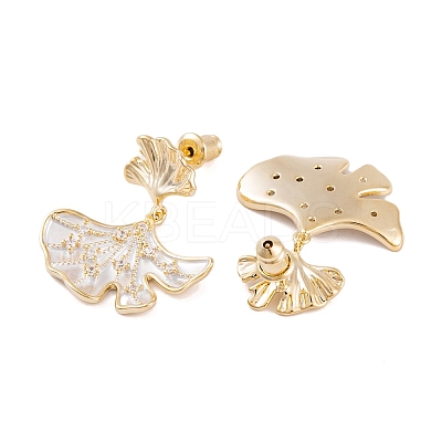 Ginkgo Leaf Brass Pave Clear Cubic Zirconia Stud Dangle Stud Earrings for Women EJEW-G391-10G-02-1