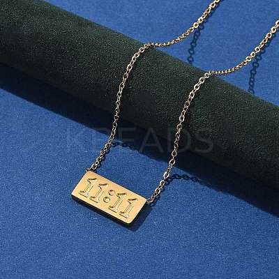 304 Stainless Steel 11:11 Number Rectangle Pendant Necklace with Cable Chains for Women LS-NJEW-NH0001-04G-1