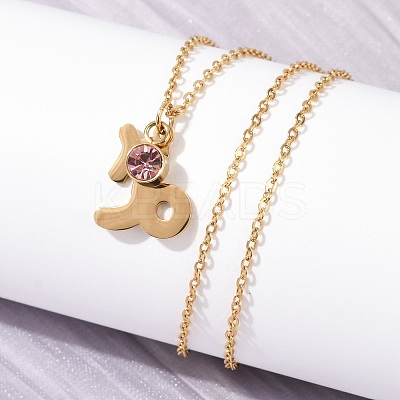 304 Stainless Steel Glass Drill Birth Stone Constellation Pendant Necklaces LS-STAS-D305-08G-J-1