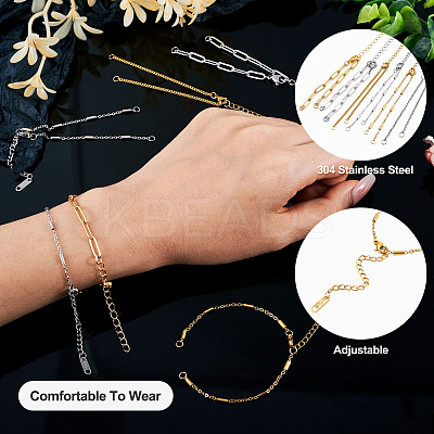 12Pcs 6 Styles 304 Stainless Steel Chain Bracelet Makings AJEW-TA0001-34-1