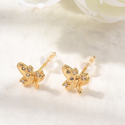 Brass Micro Pave Clear Cubic Zirconia Butterfly Stud Earrings EJEW-C158-16B-G-1