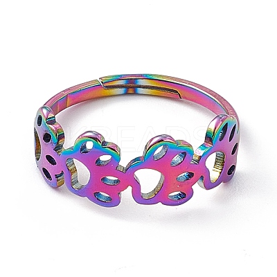 Ion Plating(IP) 201 Stainless Steel Hollow Out Dog Paw Prints Adjustable Ring for Women RJEW-K238-10M-1