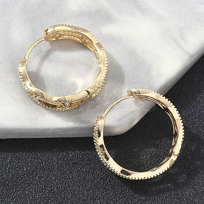 Brass Clear Cubic Zirconia Rectangle Hoop Earrings EJEW-D320-06G-1
