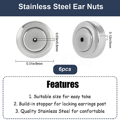 6Pcs 304 Stainless Steel Ear Nuts STAS-BBC0005-38P-1