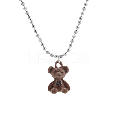 Flocking Bear Alloy Pendant Ball Chain Necklaces FS-WG62F8A-01-1
