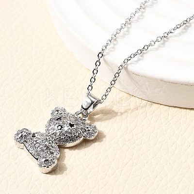 Bear Brass Micro Pave Cubic Zirconia Stud Earrings & Pendant Necklaces Sets SJEW-Z002-01P-1